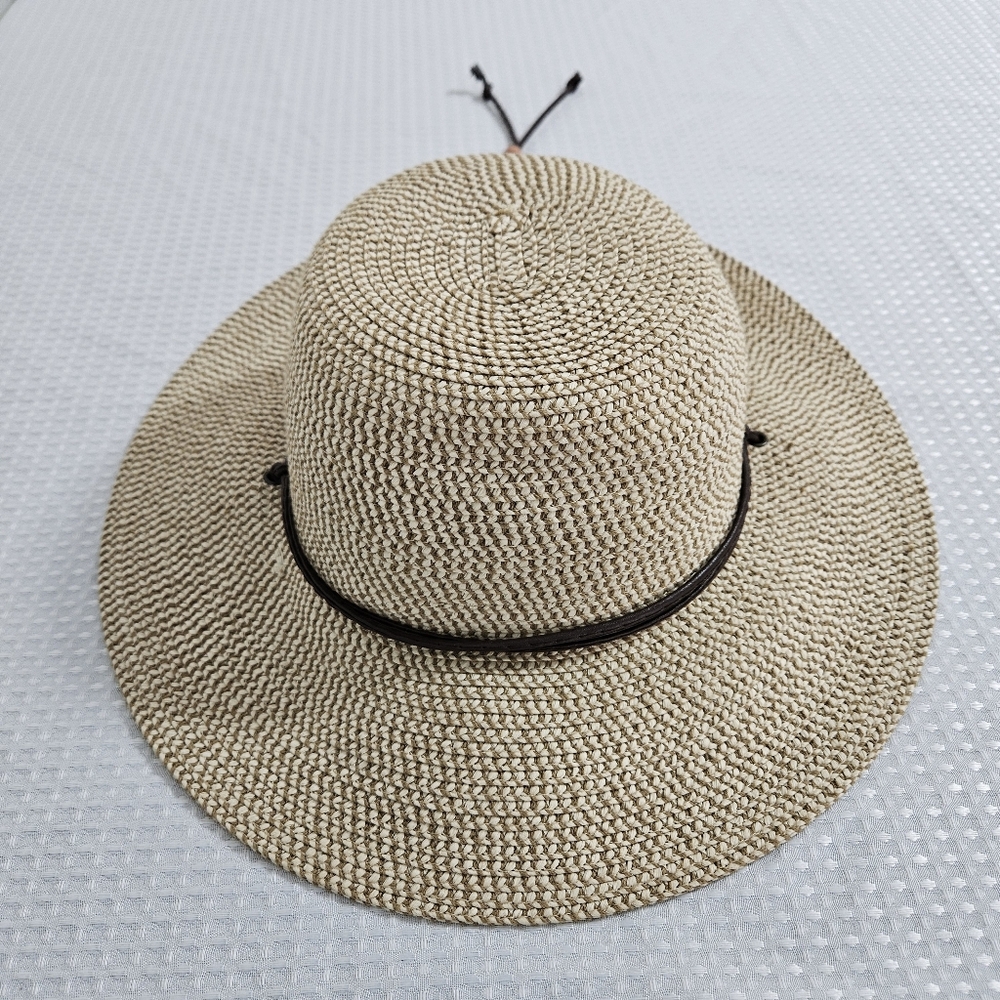 Solar Escape Womens Sun Hat Leather Trim Summer Beach Brown
